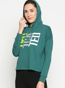 Sudadera con Capucha Verde para Mujer, con Estampado de Letras, Corte Casual, 100% Algodón Tejido, Transpirable, para Otoño - Product Image 1