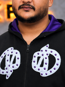 Reset Culture Men's Oversized <b>Zip</b>-<b>Up</b> <b>Hoodie</b> <b>Black</b> Purple Rhinestone Logo Streetwear Hooded Sweatshirt Autumn Wear - Product Image 3