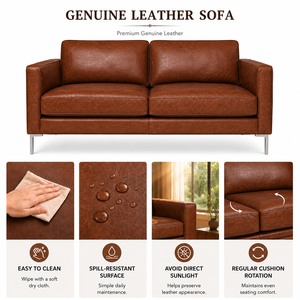 Mid-Century Modern Style Genuine Leather <b>Sofa</b> Premium Upholstered Living Room Couch for Living Room, Apartment in Camel - Product Image 3