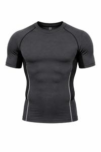 T-shirt de compression à manches courtes gris foncé pour homme, séchage rapide, coupe ajustée, col rond, tricoté, sportif, pour l'entraînement et la gym - Product Image 2