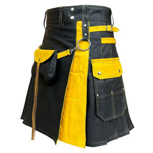Black and <b>Yellow</b> Leather Kilt with Sporran Bag - Scottish Highland Wears for Men - Product Image 3