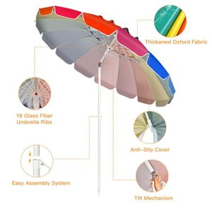 Parasol de plage portable de 8 pieds avec ancre de sable et mécanisme d'inclinaison - Product Image 3