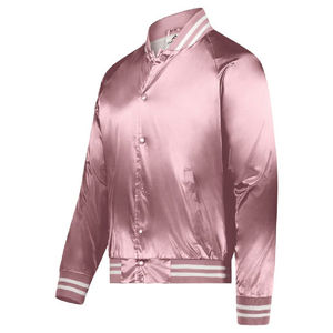 เสื้อแจ็คเก็ตบอมเบอร์ผ้าซาตินเนื้อนุ่ม 100% โพลีเอสเตอร์ สำหรับผู้ชาย รุ่นสปริง สตาร์ทเตอร์ เลตเตอร์แมน วาซิร์ตี้ แจ็คเก็ต OEM ดีไซน์แบบกำหนดเอง - Product Image 2