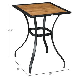 Tavolo da Bar esterno da 28 pollici marrone con struttura in metallo e tavolo da giardino quadrato effetto venature del legno - Product Image 3