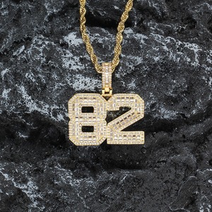 New Arrival Hip Hop Custom Angle Number Lucky <b>Letters</b> Pendant Rope Chain Iced Out Moissanite Bling Bling <b>Brass</b> Pendant Necklace - Product Image 4