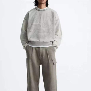 Sweat-shirts pour hommes en coton respirant, effet usé, logo personnalisé, matériau durable, design unique, sweat-shirts pour hommes effet usé - Product Image 2