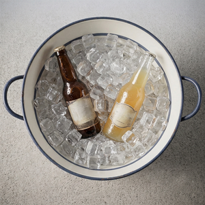 Antique Cream Galvanized Steel <b>Ice</b> Bucket With Blue Trim Accent Handles Rustic Farmhouse Party Wine Beer Beverage Tub Supply - Product Image 5