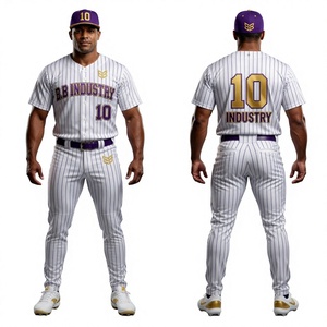 Elite Purple & Gold Pinstripe Baseball Uniform Professional Full Set Jersey, Pants & Cap with Number 10 - Product Image 1