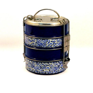 Hammered brass tiffin <b>box</b>, 4 tier pyramid lunch <b>box</b>, metal cream food carrier container, available at wholesale prices. - Product Image 4