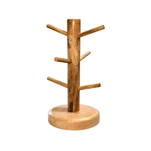 Soporte para tazas de madera de acacia con 6 ganchos, acabado natural, organizador de cocina para almacenamiento de tazas de café en la encimera, para uso doméstico. - Product Image 5