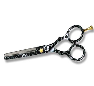 Ciseaux de coiffure professionnels pour salon, ensemble de ciseaux à effiler, lames en acier inoxydable, pour droitiers, motif floral noir, légers, à lame creuse - Product Image 6