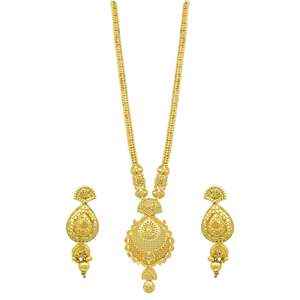 Wholesale 14K 18K 24K Micron Gold Forming Long Necklaces Brass Fashion Jewelry Set Traditional <b>Floral</b> Design Bridal Jewelry Set - Product Image 4