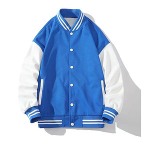 Veste varsity pour homme en tissu polaire, style baseball, coupe décontractée, col montant, fermeture à boutons. - Product Image 6