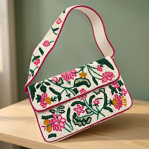 Sac à bandoulière en verre perlé floral fait main, sac à main brodé pour femme, pochette de créateur, vente en gros OEM ODM - Product Image 3