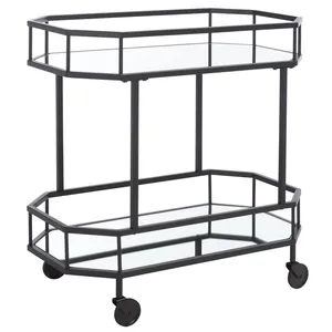 Chariot de bar moderne en métal avec étagères en verre, 29,8x29,6x16,5 pouces, chariot de service roulant pour fêtes à domicile - Product Image 4
