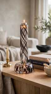 Support à bougie décoratif en verre avec couvercle, design côtelé transparent noir, résistant à la chaleur, pot vide pour décoration intérieure et centre de table - Product Image 3