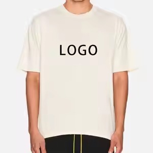 Camiseta Casual de Algodón para Hombre, Color Crema, Manga Corta, Cuello Redondo, Corte Regular, Diseño Sólido, Tejido de Punto Teñido - Product Image 2