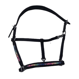Halter Black Leather Horse <b>Rainbow</b> Crystal Multicolor Stone Brass Fitting English Saddle Style Durable Customizable Custom Logo - Product Image 1