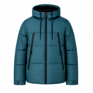 Blouson matelassé à capuche personnalisé pour homme, avec panneaux larges matelassés, fermetures éclair contrastées, coque en nylon, rembourrage 100 % polyester, streetwear d'hiver - Product Image 1