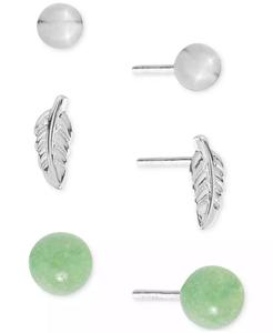 3-Pc. Set di orecchini con venturina verde, sfera lucidata e piuma in argento Sterling | Macacy's - Product Image 1