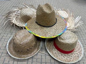 Vintage Wide-Brim Seagrass <b>Straw</b> Sun <b>Hat</b> Striped Ribbon Rope Strap Casual Daily Wear Parties Weddings Cinco De Mayo Festivities - Product Image 1