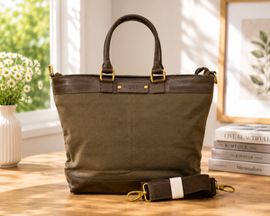 Premium Cotton <b>Canvas</b> Tote <b>Bag</b> with Leather Trim, <b>Large</b> Shoulder Handbag with Adjustable Strap for Women - Product Image 3