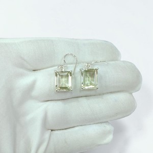 Wholesale 925 Sterling <b>Silver</b> Green Amethyst 925 Sterling <b>Silver</b> Cut Gemstone <b>Earrings</b> Baguette Shape Cut Drop <b>Dangle</b> <b>Earrings</b> - Product Image 1