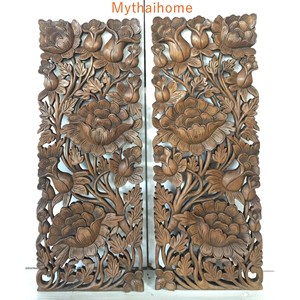 Paneles Decorativos de Pared Tallados a Mano en Madera de Mango - Juego de Arte Mural de Madera Blanqueada - Product Image 3