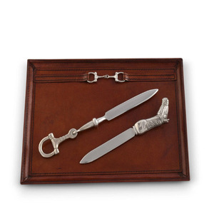 Plateau de rangement rectangulaire en cuir véritable de qualité supérieure pour équestre - Product Image 2