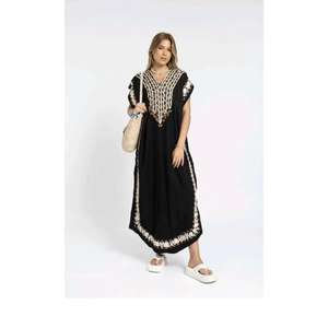 Elegancia sin Esfuerzo: Guardarropa con este Radiante Vestido Caftán Amarillo, Confeccionado con Tela Suave y Transpirable, Silueta Relajada - Product Image 3