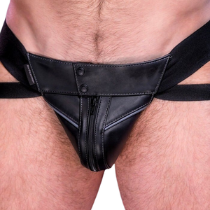 Men Leather Chest <b>Harness</b> With O-Ring And Matching Jockstrap Low-Rise Solid <b>Black</b> Fetish Underwear Set - Product Image 6