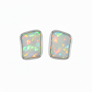 Pendientes de Plata de Ley 925 de Primera Calidad con Engaste de Bisel y Cierre de Mariposa, Ópalo Etíope Rústico, Moda Femenina - Regalo de Aniversario - Product Image 1