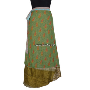 2 Layer Magic Designer Traditional Sari Silk <b>Wrap</b> <b>Skirt</b> Women's High Waist Long <b>Wrap</b> Around <b>Skirts</b> Magic Around 38" Dress Design - Product Image 6