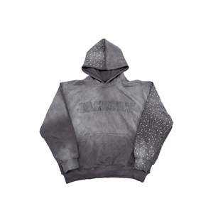 เสื้อฮู้ดซิปผ้าคอตตอนหวีอย่างดี 400 GSM ประดับคริสตัลหนัก ปี 2026 พร้อมโลโก้ปักแบบดิสเทรส จาก Meeroos Industries - Product Image 4