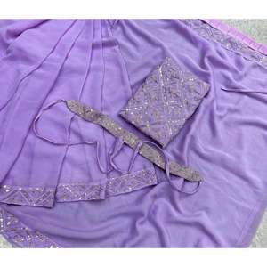 Hermoso Sari bordado para mujer con trabajo de secuencia para ropa de fiesta - Product Image 5