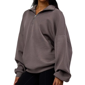 Sudadera de forro polar extragrande para mujer con cremallera de un cuarto, color liso, hombros caídos, manga larga, cuello alto, transpirable, para otoño - Product Image 3
