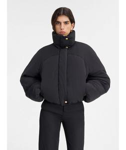 Blouson Bomber Matelassé Noir Brillant Bleu Haute Qualité Hiver Unisexe Col Montant Imperméable Coupe-Vent Écologique - Product Image 4