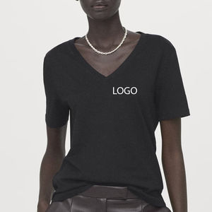 Camiseta Casual de Cuello en V para Mujer, Estilo Moderno, 100% Algodón de Alta Calidad, Ecológica, de Secado Rápido y Transpirable para Verano - Product Image 1