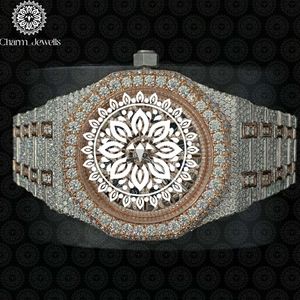 Montre mécanique de luxe unisexe Charm_Jewells, boîtier tonneau 42 mm, acier inoxydable, lunette sertie de diamants, cadran analogique, fermoir pliant - Product Image 1