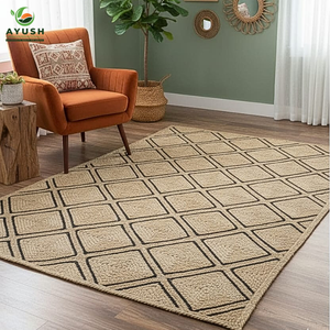 Tapis pour enfants 180x120cm en jute avec tresse de jute noire teinte, écologiques, tapis personnalisés pour la décoration de la maison, adaptés aux animaux domestiques - Product Image 1