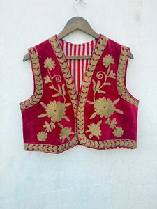 Wholesale <b>Velvet</b> Suzani Embroidered Vest <b>Coat</b> | Handmade Ethnic Boho Waistcoat <b>Women</b> | Lightweight Cotton Zipper Floral Pattern - Product Image 1