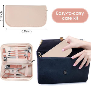 Ensemble portable de coupe-ongles et d'outils de beauté, ensemble de manucure 12 en 1, avec sac en cuir rose, adapté pour la maison, le lieu de travail, l'extérieur - Product Image 2