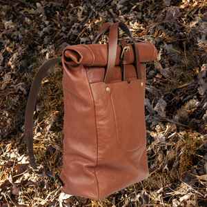 Vintage Cowhide Leather Roll Top <b>Backpack</b> Mens Travel Rucksack <b>Large</b> Capacity Laptop Bag Retro Style LTBP-0068 - Product Image 4