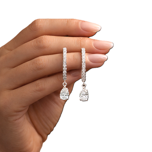 ต่างหูเพชรทรงหยดน้ำ 14K ทองคำแท้ เพชรเพาะเลี้ยง 0.68 กะรัต รูปทรงกลมและหยดน้ำ สี DEF ความสะอาดระดับ VS VVS เครื่องประดับเพชร - Product Image 4