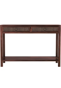 Elegante y moderna mesa de consola de madera maciza con cajones de ratán y estante de exhibición inferior para entrada de hotel y Villa sala de estar - Product Image 2