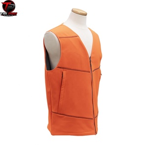 Gilet utilitaire softshell pour homme, orange vif, col en V, fermeture éclair intégrale, poche zippée sur la poitrine, poches latérales passepoilées, gilet haute visibilité - Product Image 4