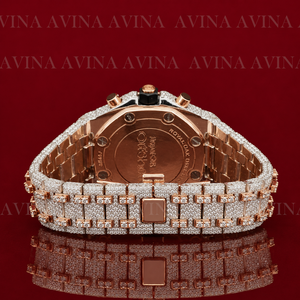 Luxury Iced Out Rose Gold <b>Chronograph</b> Watch for Men Full Diamond Hip Hop Stainless Steel Quartz Wristwatch Custom Logo - Product Image 4