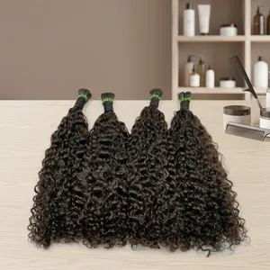 Remy Human Hair Natural Black Kinky <b>Curly</b> Cuticle Aligned Pre Bonded <b>Curly</b> Remy Hair - Product Image 6