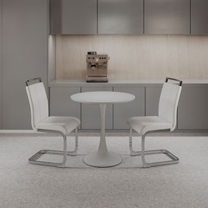 Tavolo da pranzo Tulip bianco da 31,5 pollici per 2-4 persone, tavolo da cucina con piano in MDF e base grigia, elegante e salvaspazio - Product Image 1