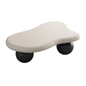 Tavolino da Caffè a Forma di Nuvola Ecologico da 40 Pollici, Piano Bianco Lucido, Gambe a Sfera Nere, Modello Astratto per Soggiorno in Vetro - Product Image 4